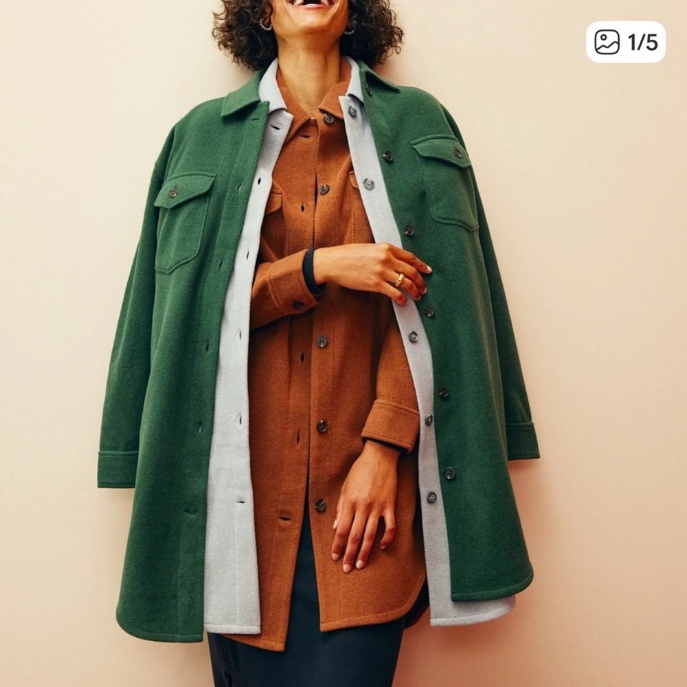 Kit & Ace Hygge Fleece Shirt Jacket Green Sz XS